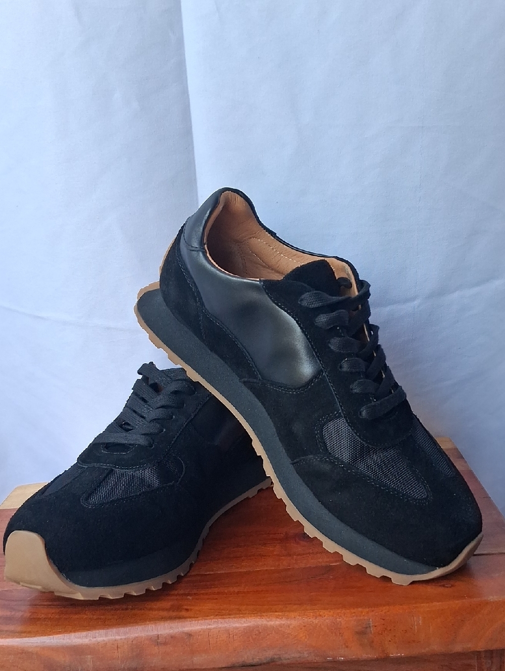 Quince Italian Leather And Suede Retro Runner Sneakers Black 9.5